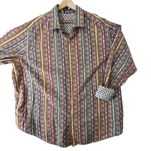 Robert Graham Mens 2XL Long Sleeve Shirt‎ Multicolor Stripe Flip Cuff Colorful